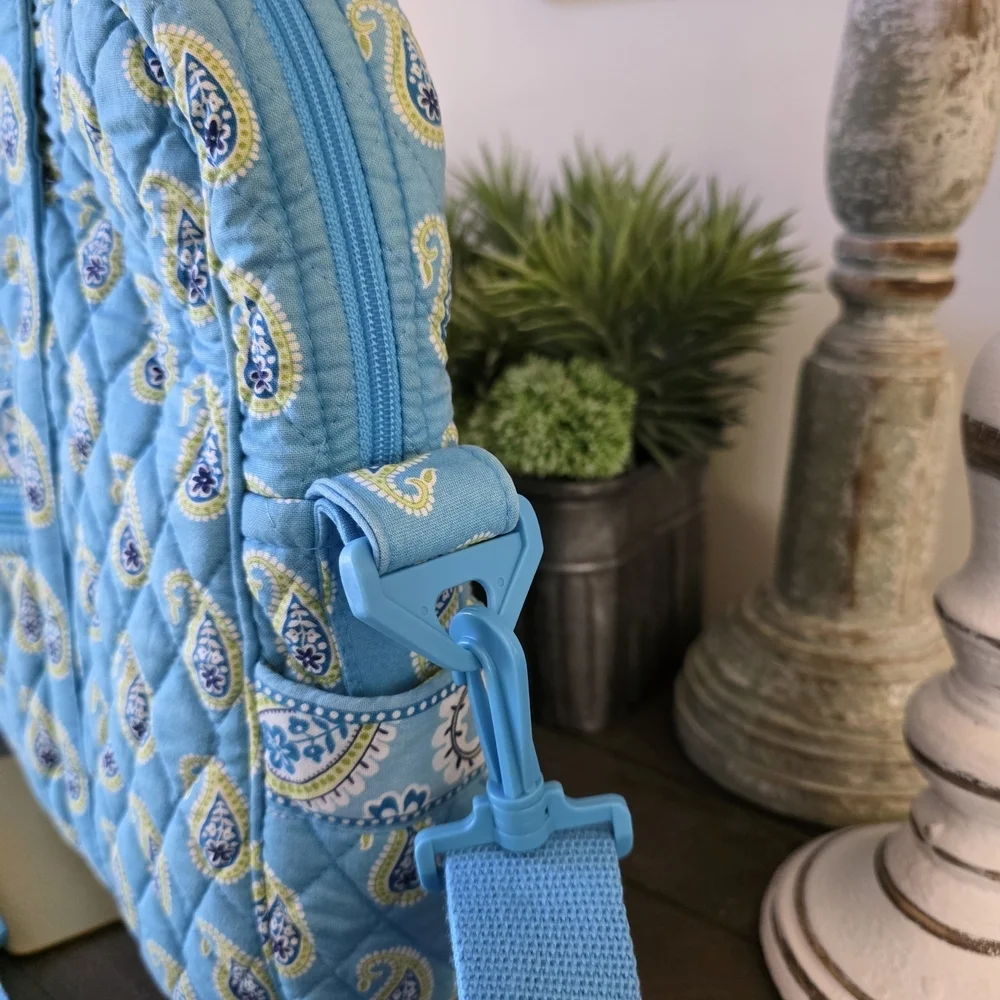 Vera Bradley Bermuda Blue Paisley Quilted Cotton Tote Messenger Laptop Bag